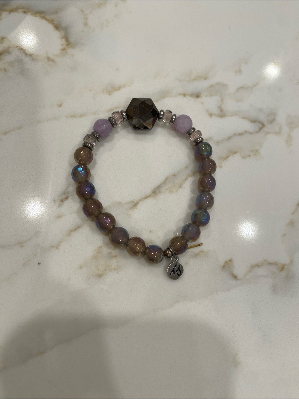 Iridescent Purple and Brown Beaded Stretch Bracelet